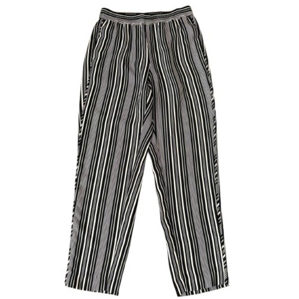 Chicos Black Striped Pull On Pants Tapered Leg‎ Trousers Office Size 2 (00R)